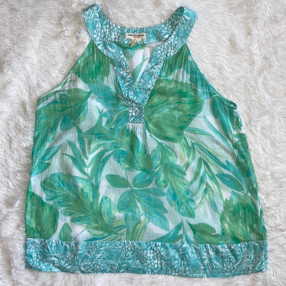 Christian Siriano Sleeveless Green halter Top With Plant Print Size Medium